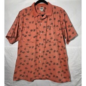 Y2K Made To Order Button Up Shirt L Palm Tree AOP Coastal Grandpa Coral Tropical